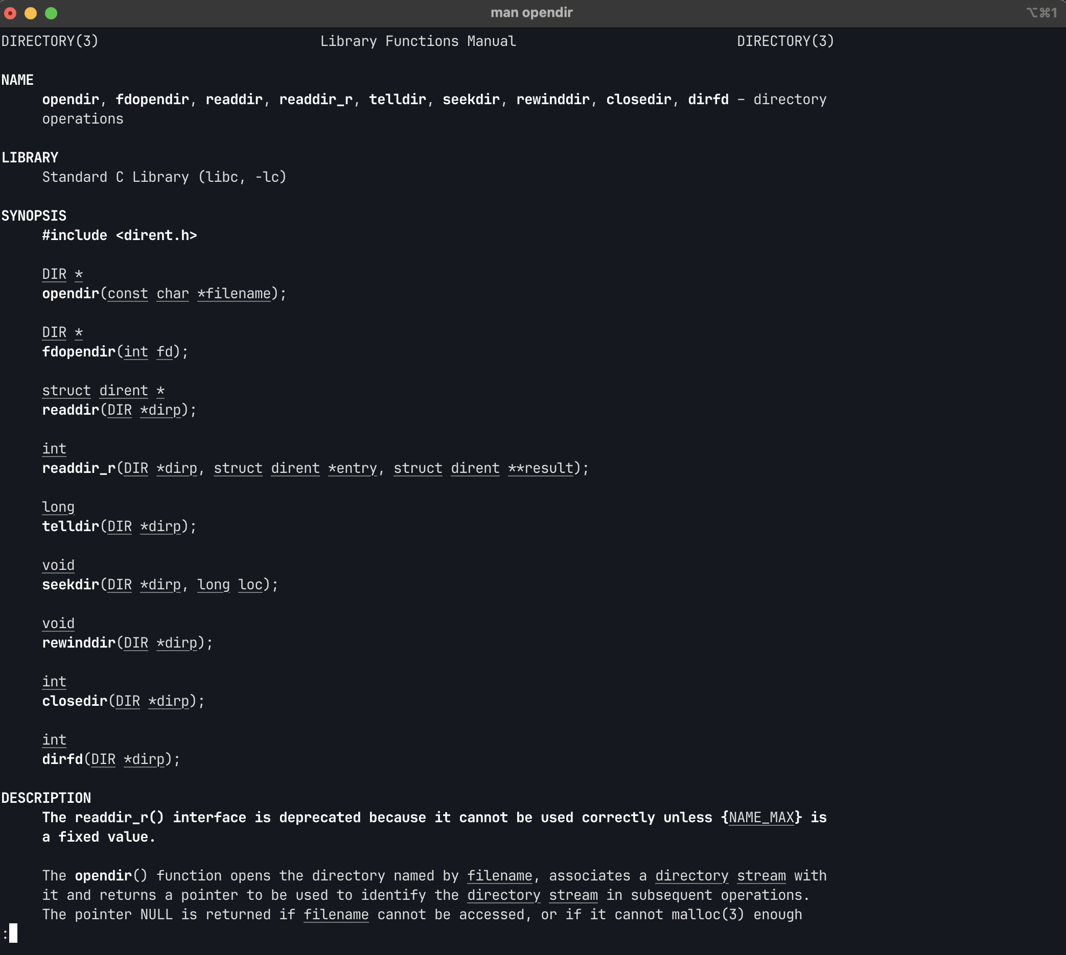 man page for opendir