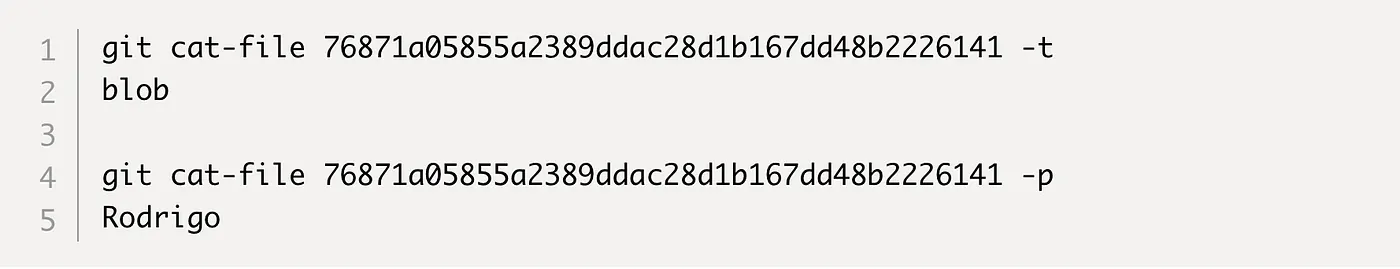 An unchanged file's blob showing the same hash across two commits
